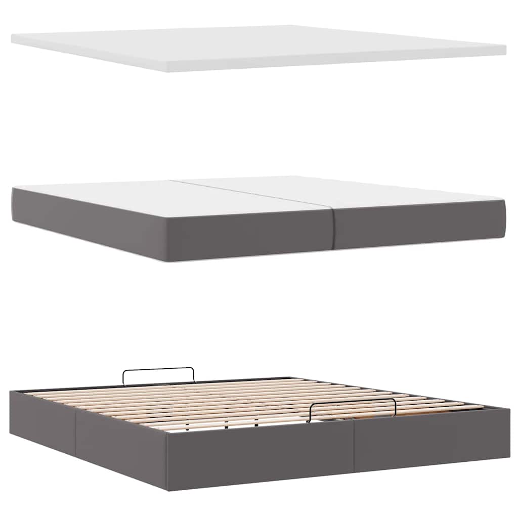Οθωμανικό κρεβάτι με στρώματα Γκρι 200x200cm Faux Leather - Pakobazaar