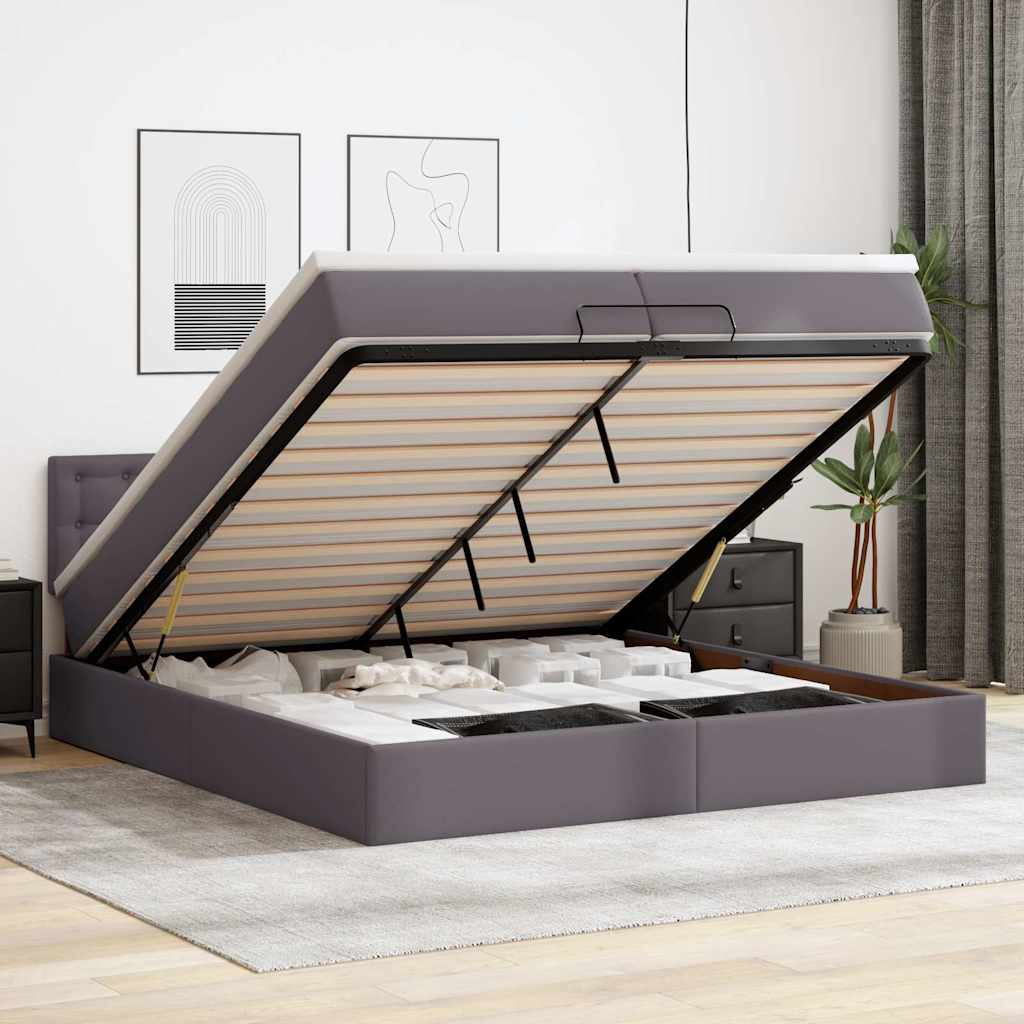 Οθωμανικό κρεβάτι με στρώματα Γκρι 200x200cm Faux Leather - Pakobazaar