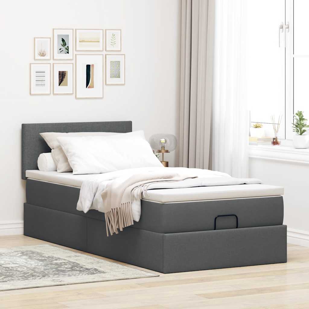 Οθωμανικό κρεβάτι με στρώμα σκούρο γκρι 90x190cm ύφασμα - Pakobazaar