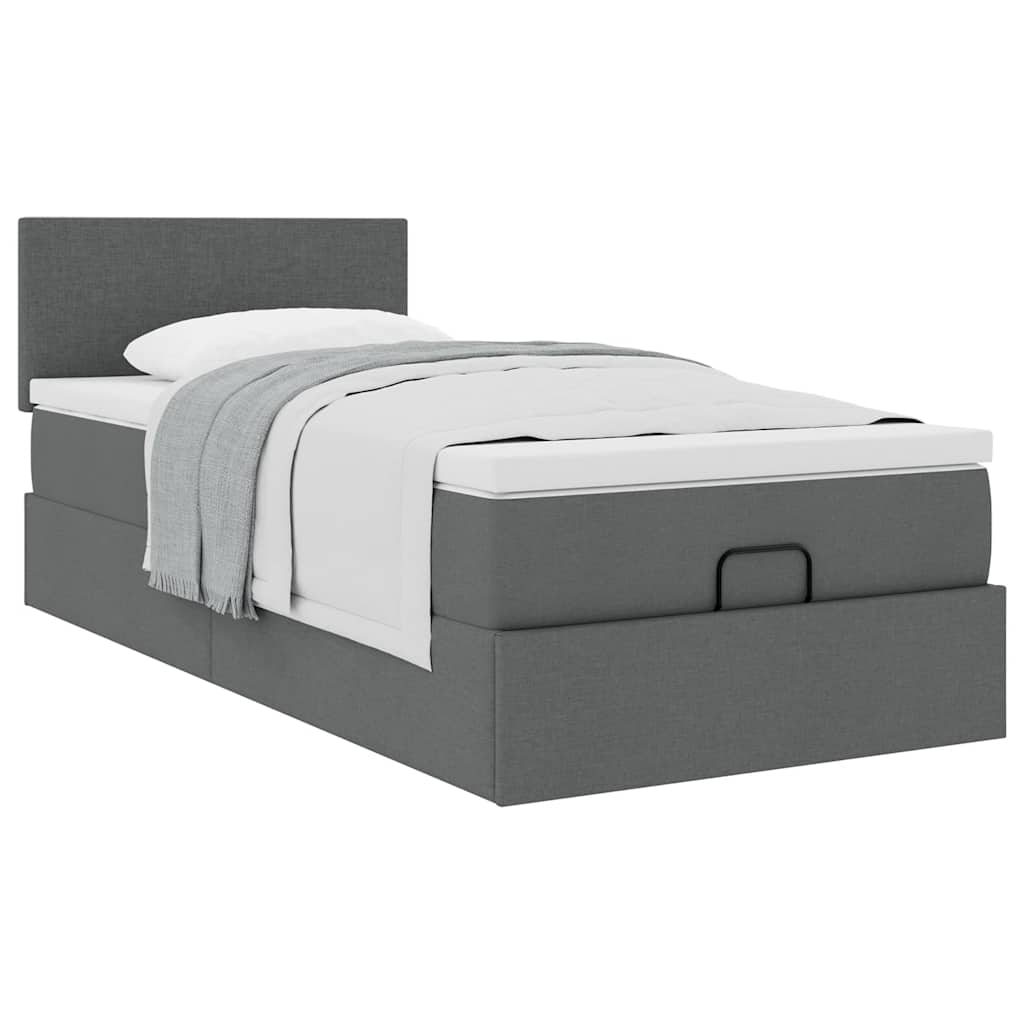 Οθωμανικό κρεβάτι με στρώμα σκούρο γκρι 90x190cm ύφασμα - Pakobazaar