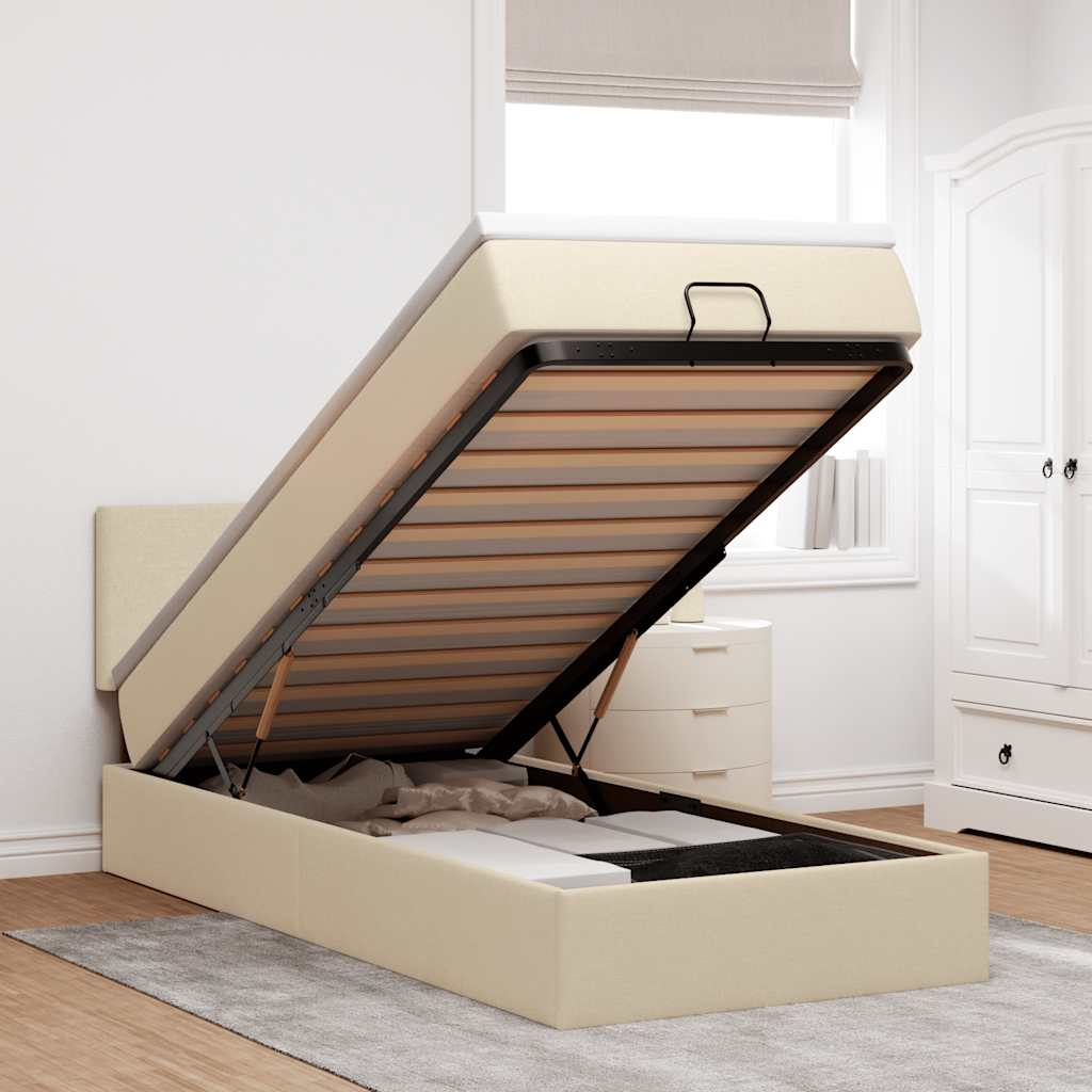 Οθωμανικό κρεβάτι με στρώμα Cream 90x190cm ύφασμα - Pakobazaar