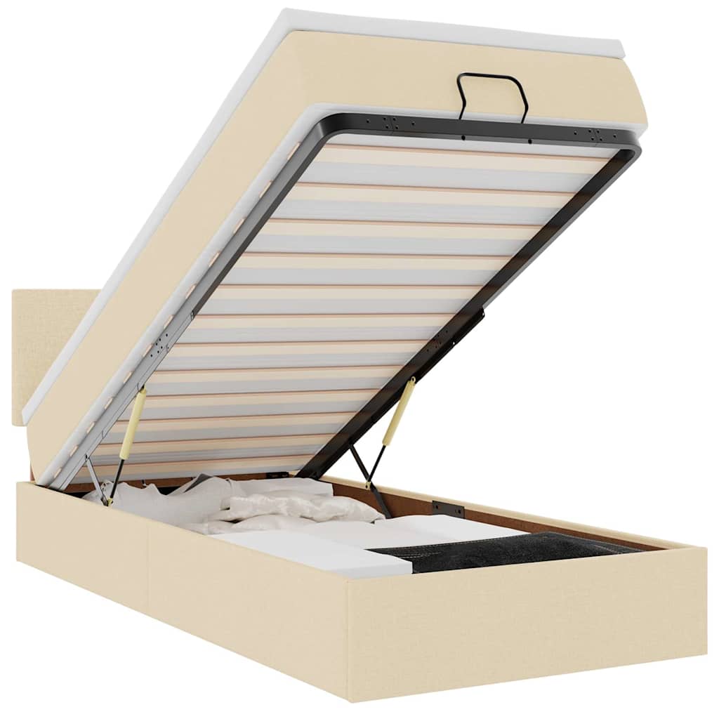 Οθωμανικό κρεβάτι με στρώμα Cream 100x200cm ύφασμα