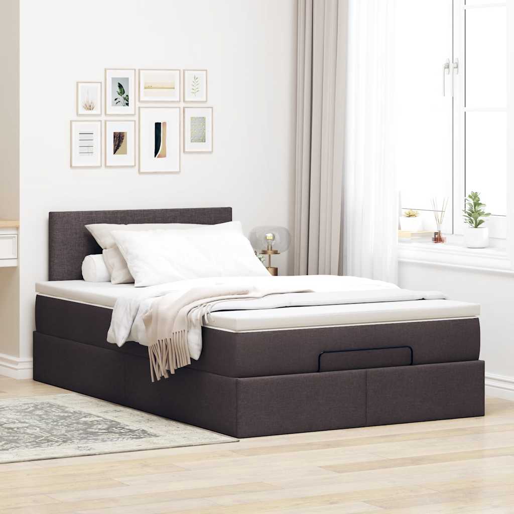 Ottoman Κρεβάτι με Στρώμα Σκούρο Καφέ 120x200cm Ύφασμα - Pakobazaar