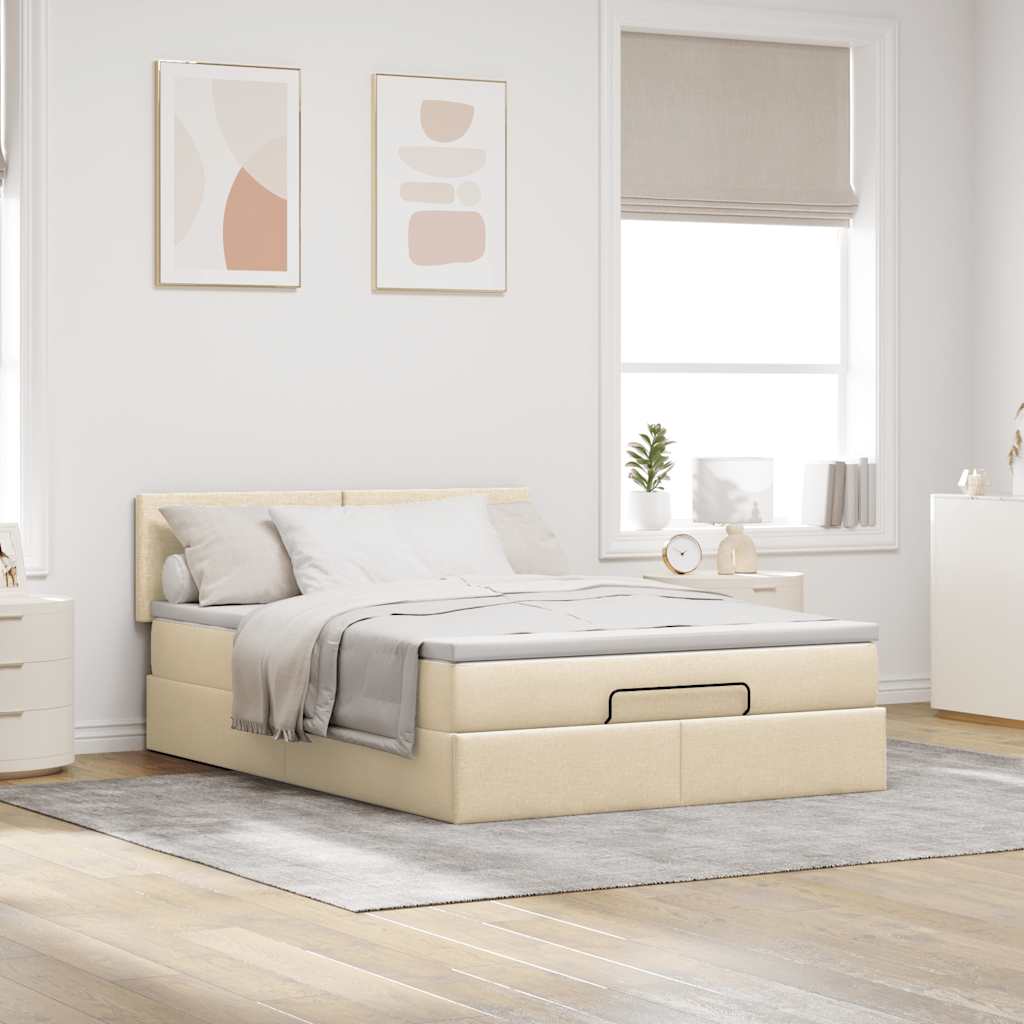 Οθωμανικό κρεβάτι με στρώμα Cream 140x190cm ύφασμα - Pakobazaar