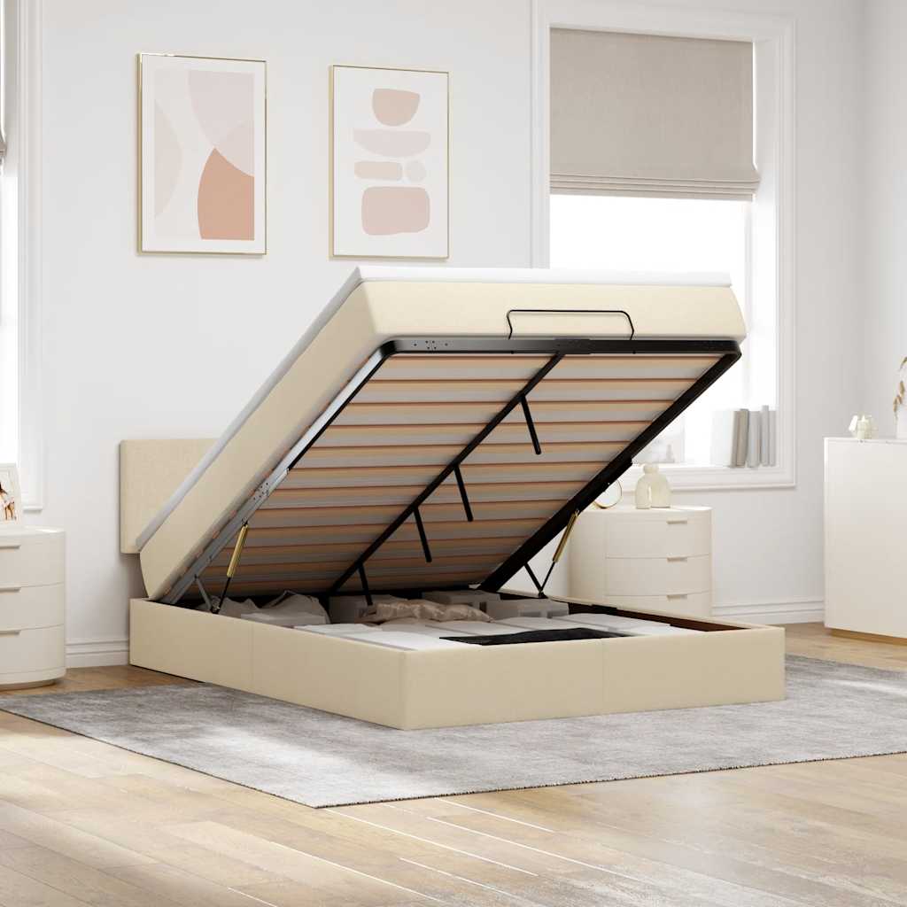 Οθωμανικό κρεβάτι με στρώμα Cream 140x190cm ύφασμα - Pakobazaar