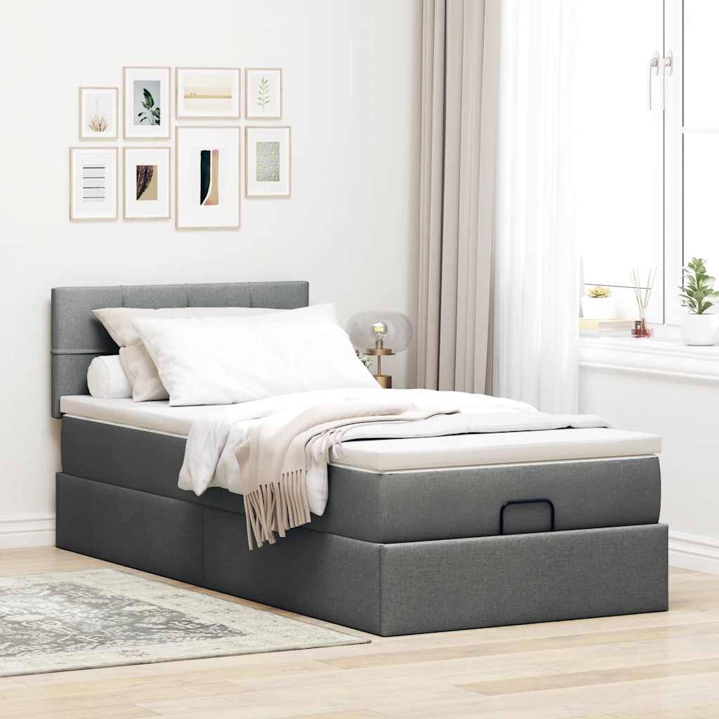 Οθωμανικό κρεβάτι με στρώμα σκούρο γκρι 90x190cm ύφασμα - Pakobazaar