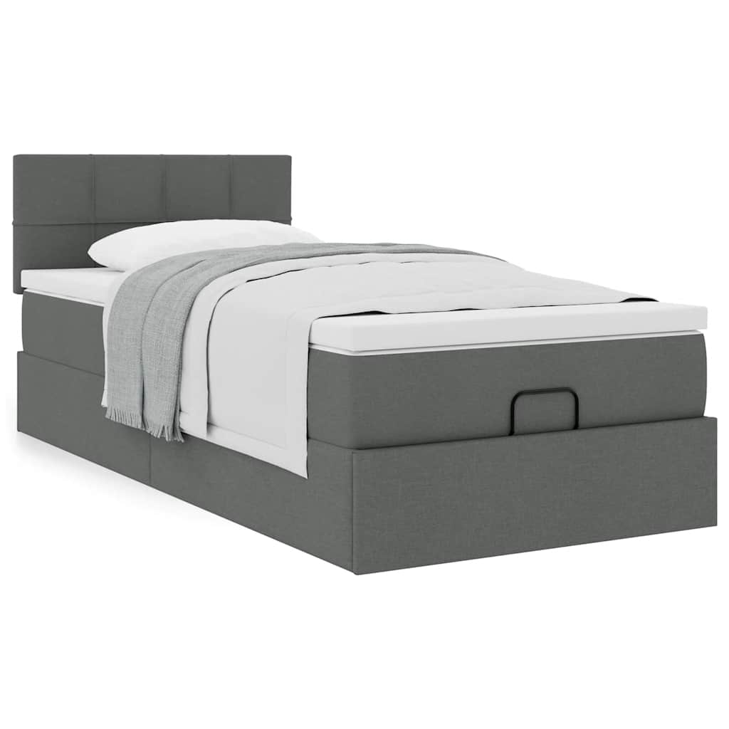 Οθωμανικό κρεβάτι με στρώμα σκούρο γκρι 90x190cm ύφασμα - Pakobazaar