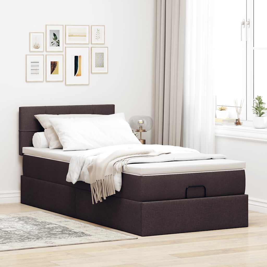 Οθωμανικό κρεβάτι με στρώμα σκούρο καφέ 90x190cm ύφασμα - Pakobazaar