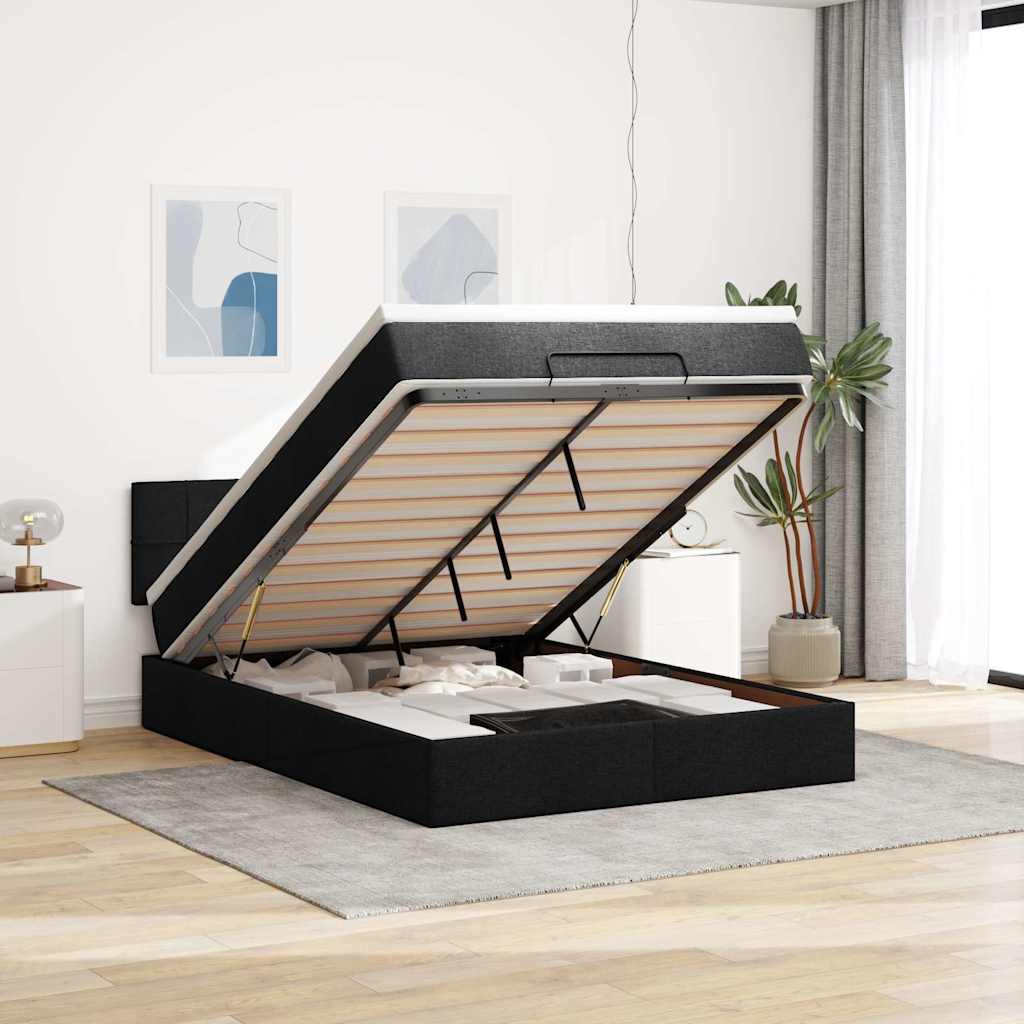 Οθωμανικό κρεβάτι με στρώμα Μαύρο 140x190cm Ύφασμα - Pakobazaar