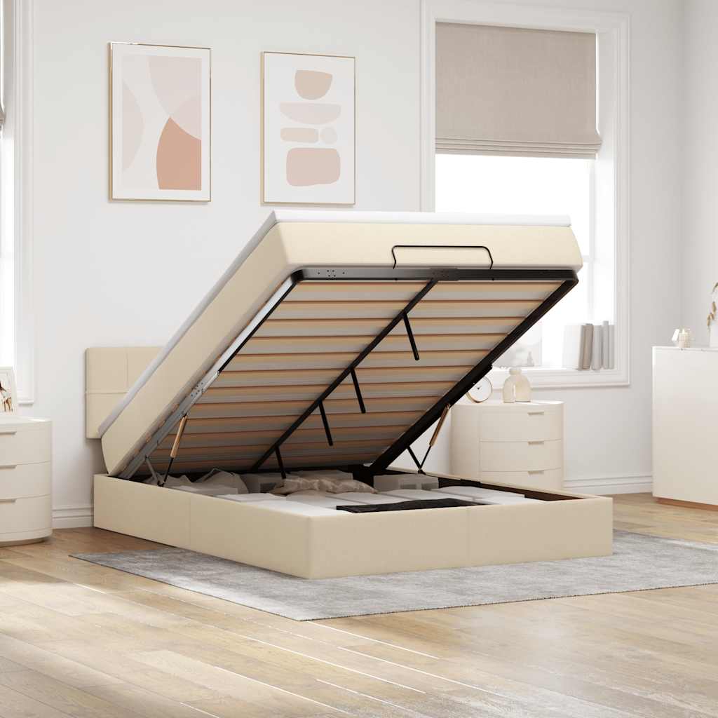 Οθωμανικό κρεβάτι με στρώμα Cream 140x190cm ύφασμα - Pakobazaar