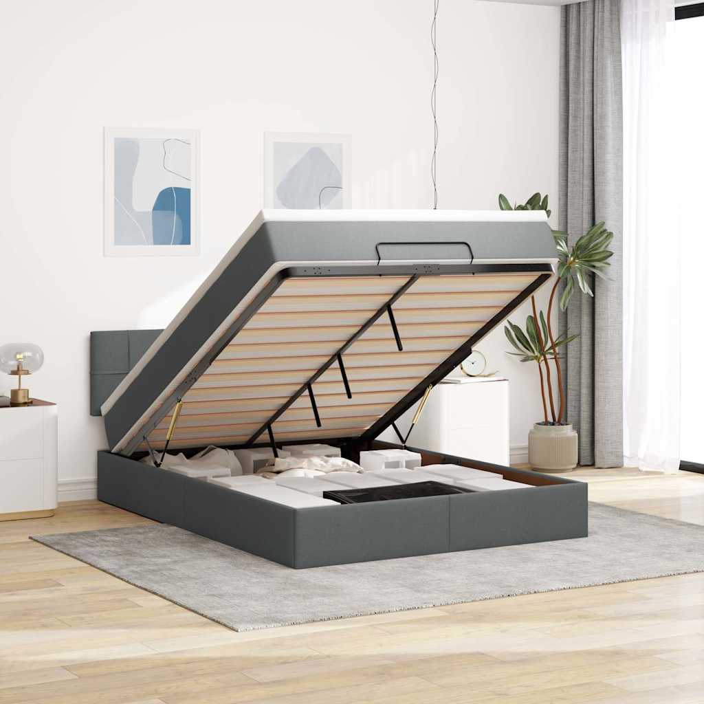 Οθωμανικό κρεβάτι με στρώμα Σκούρο γκρι 140x200cm ύφασμα