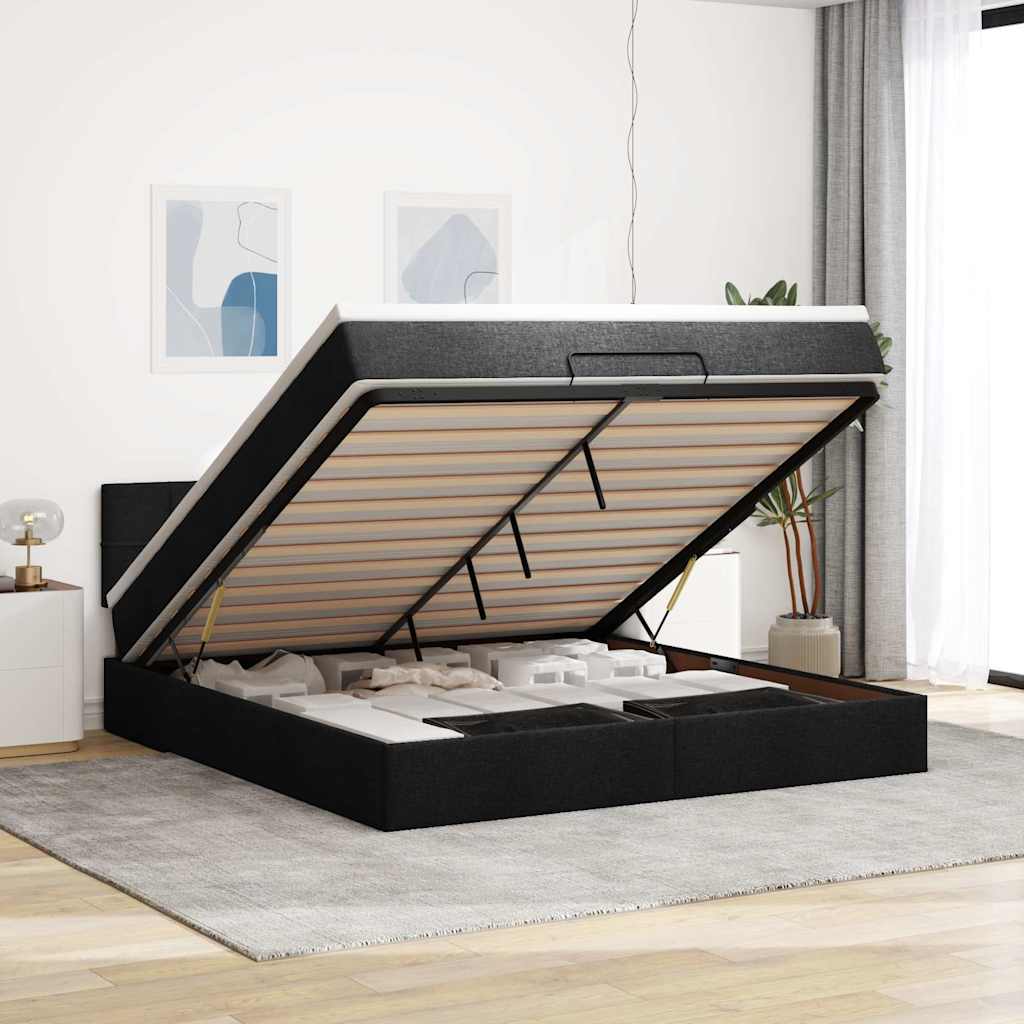 Οθωμανικό κρεβάτι με στρώμα Μαύρο 160x200cm Ύφασμα - Pakobazaar