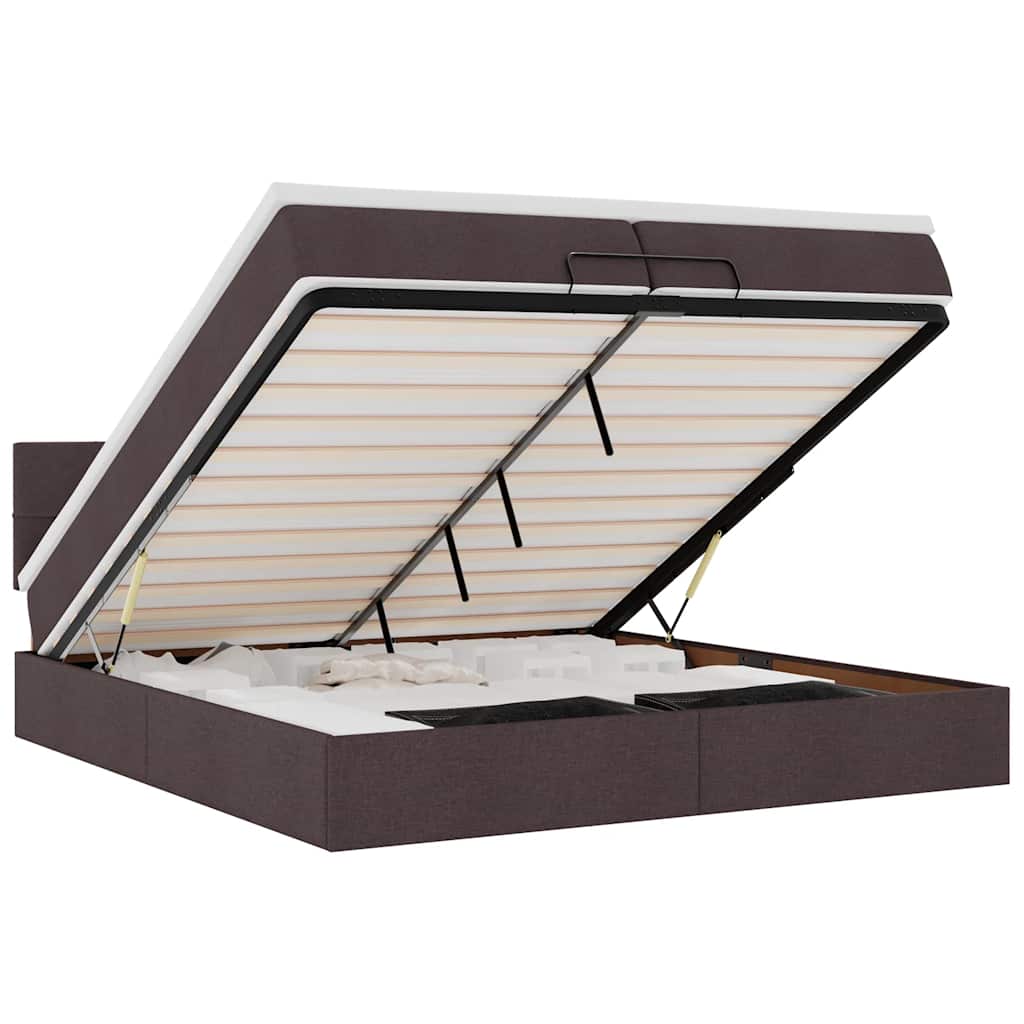 Οθωμανικό κρεβάτι με στρώμα Σκούρο καφέ 200x200 cm Ύφασμα