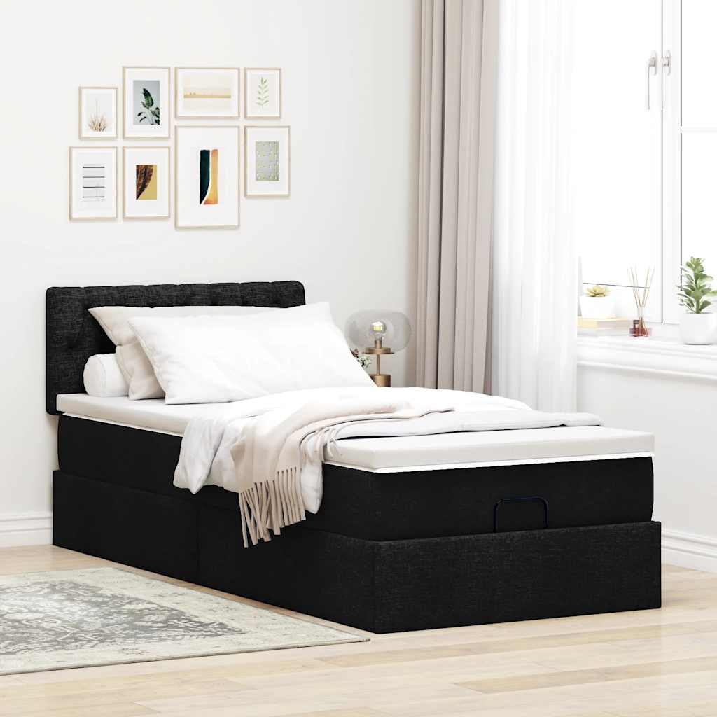 Οθωμανικό κρεβάτι με στρώμα Μαύρο 90x190cm Ύφασμα - Pakobazaar