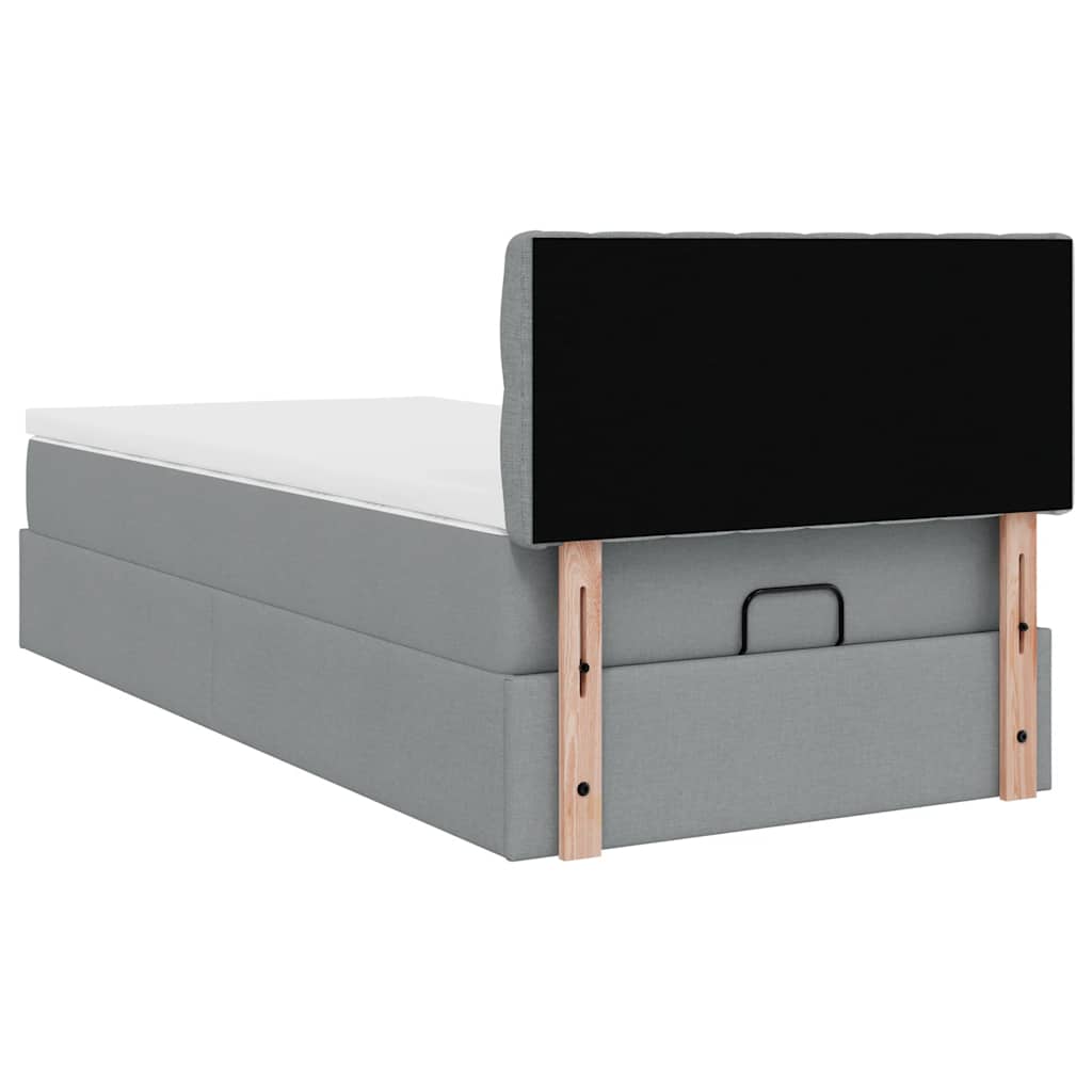 Οθωμανικό κρεβάτι με στρώμα ανοιχτό γκρι 90x200cm ύφασμα - Pakobazaar