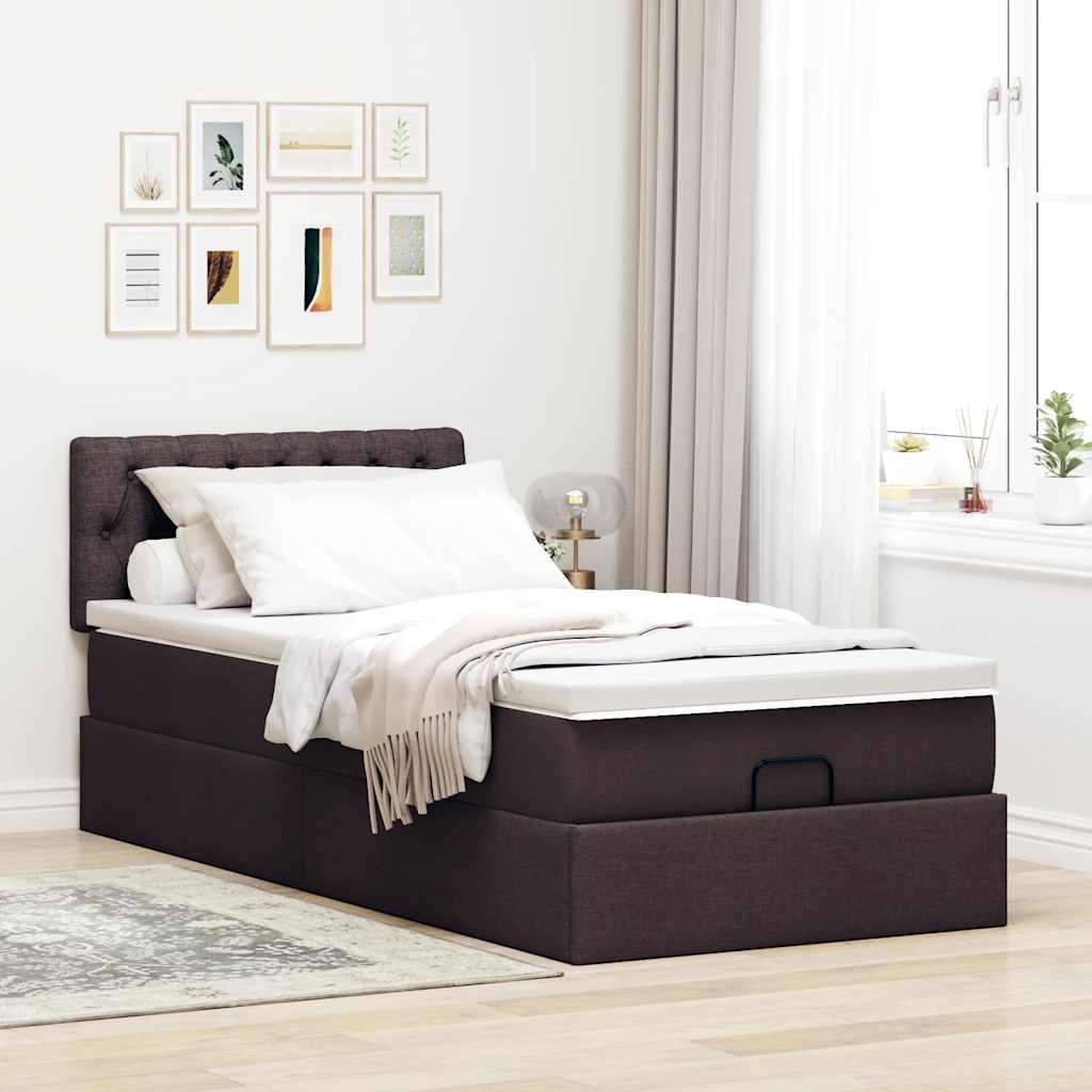 Οθωμανικό κρεβάτι με στρώμα σκούρο καφέ 90x200cm ύφασμα