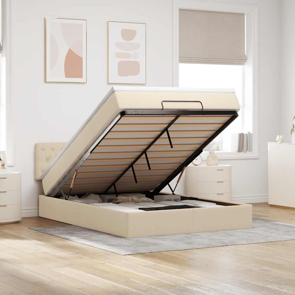 Οθωμανικό κρεβάτι με στρώμα Cream 140x190cm ύφασμα - Pakobazaar