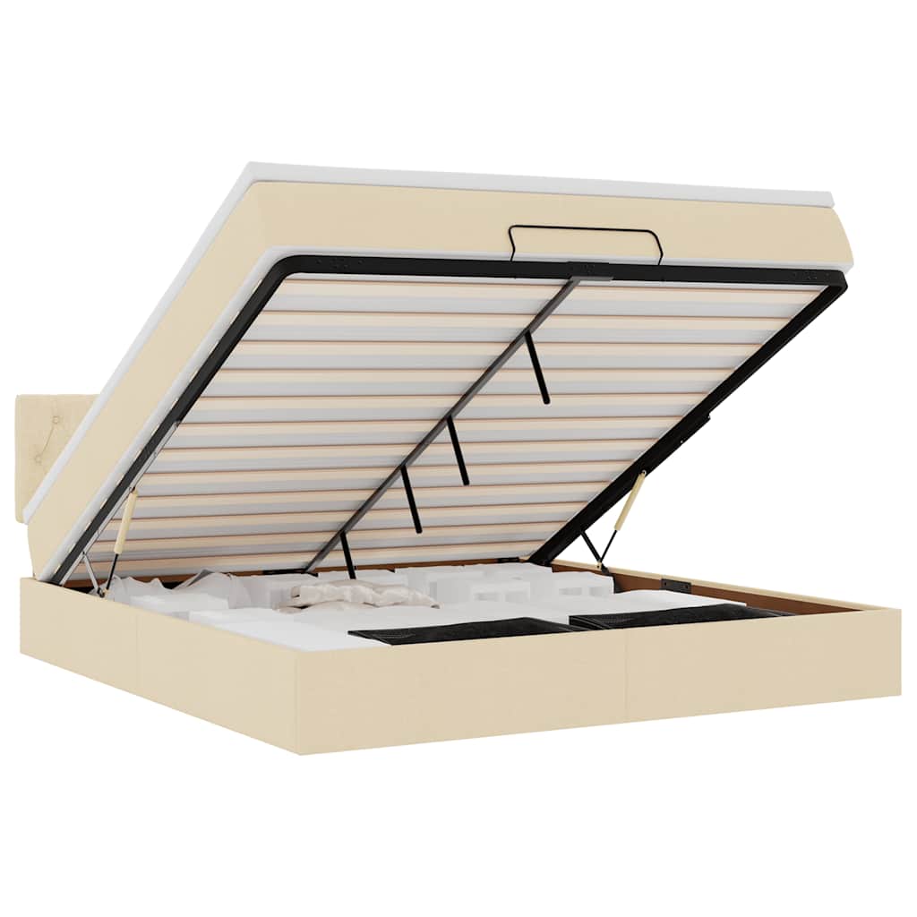 Οθωμανικό Κρεβάτι με Στρώμα Κρέμα 160x200cm Ύφασμα - Pakobazaar