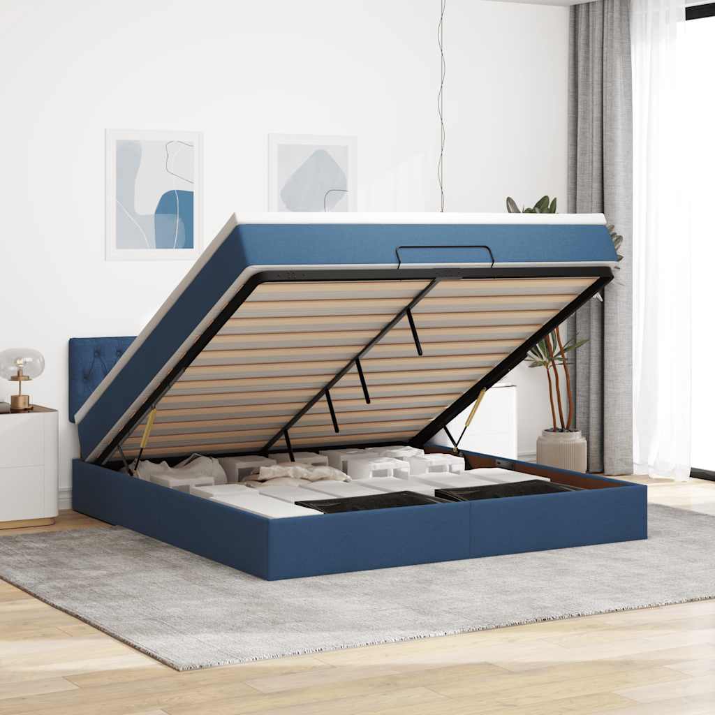 Οθωμανικό κρεβάτι με στρώμα μπλε 180x200cm ύφασμα - Pakobazaar