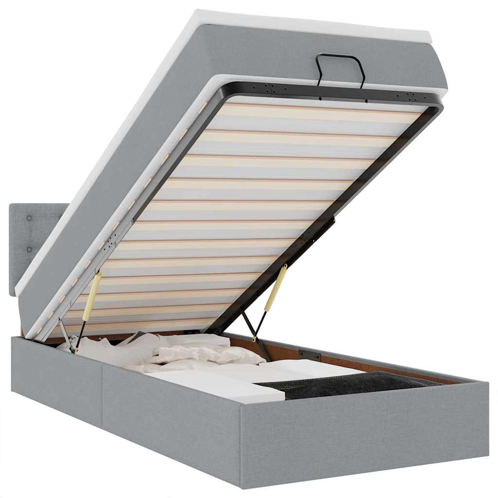 Οθωμανικό κρεβάτι με στρώμα ανοιχτό γκρι 90x190cm ύφασμα - Pakobazaar