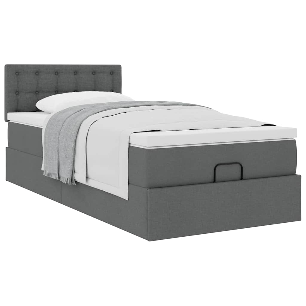 Οθωμανικό κρεβάτι με στρώμα σκούρο γκρι 90x190cm ύφασμα - Pakobazaar