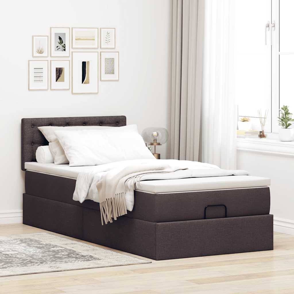 Οθωμανικό κρεβάτι με στρώμα σκούρο καφέ 90x190cm ύφασμα