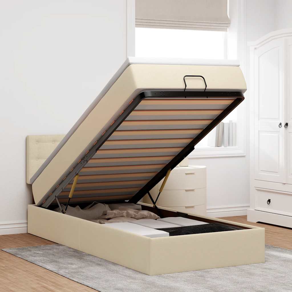 Οθωμανικό κρεβάτι με στρώμα Cream 90x190cm ύφασμα - Pakobazaar