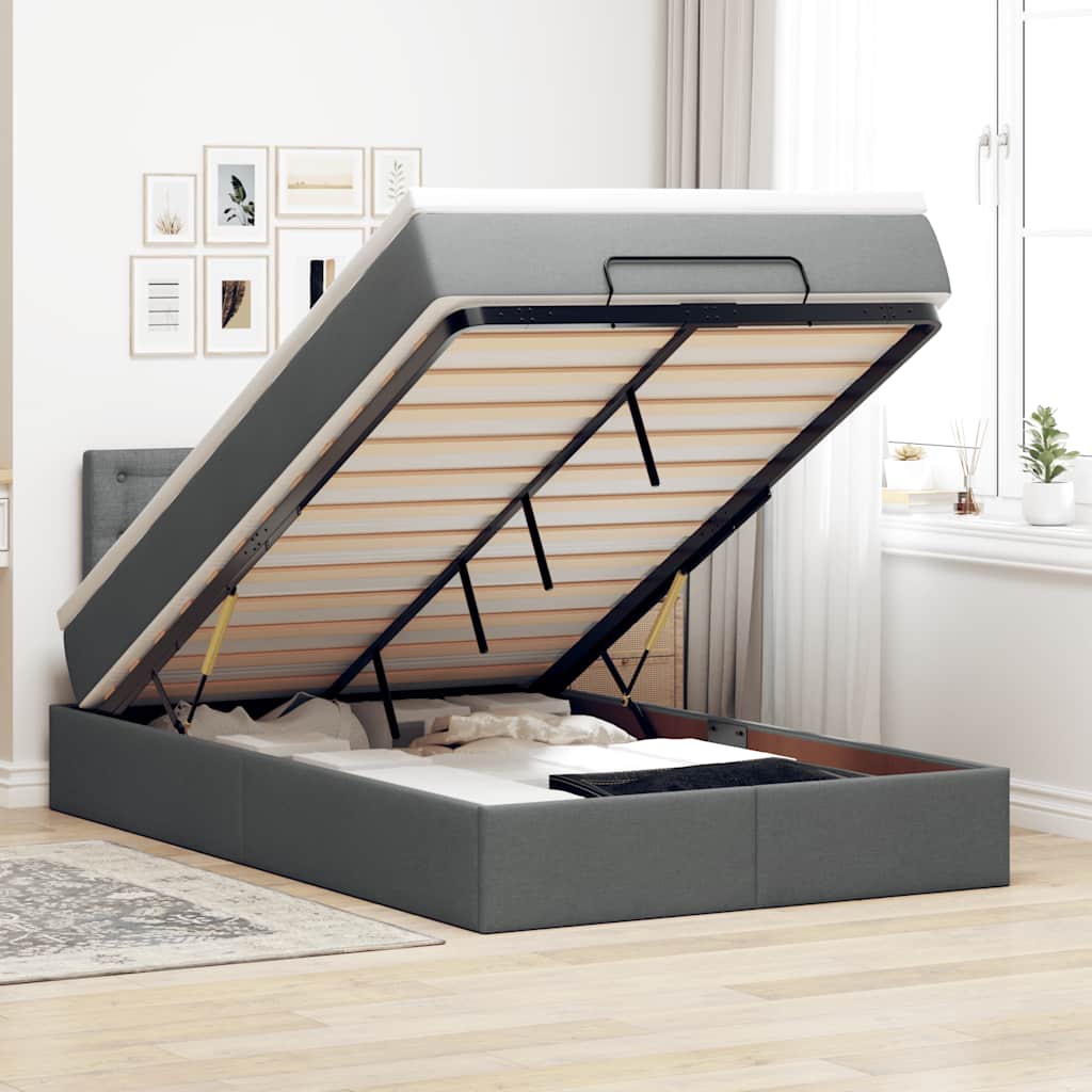 Οθωμανικό κρεβάτι με στρώμα Σκούρο γκρι 120x190 cm Ύφασμα - Pakobazaar