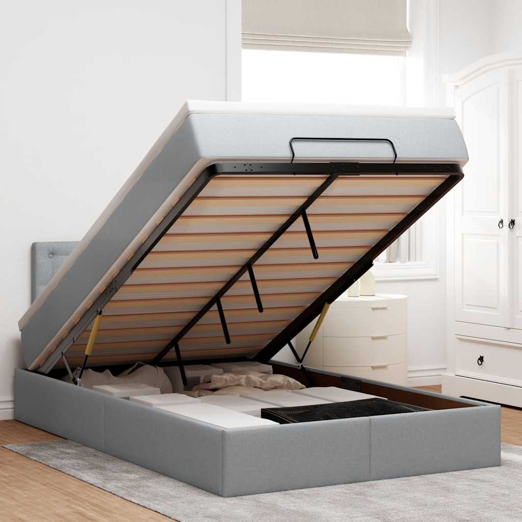 Οθωμανικό κρεβάτι με στρώμα ανοιχτό γκρι 120x200cm ύφασμα - Pakobazaar