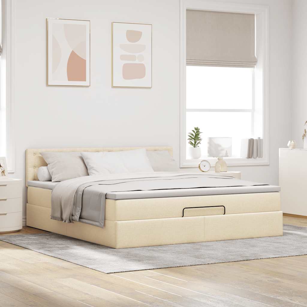 Οθωμανικό Κρεβάτι με Στρώμα Κρέμα 160x200cm Ύφασμα
