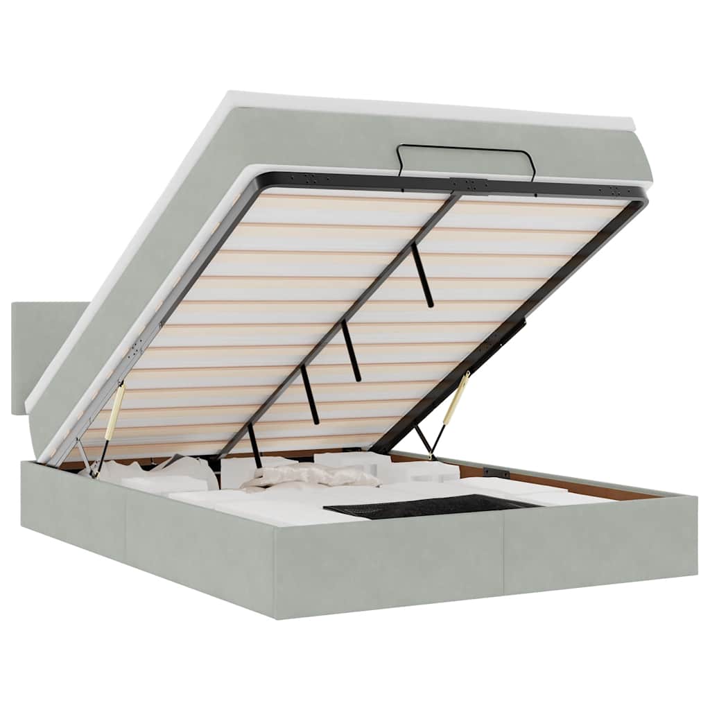 Οθωμανικό κρεβάτι με στρώμα ανοιχτό γκρι 140x190 cm Βελούδο - Pakobazaar