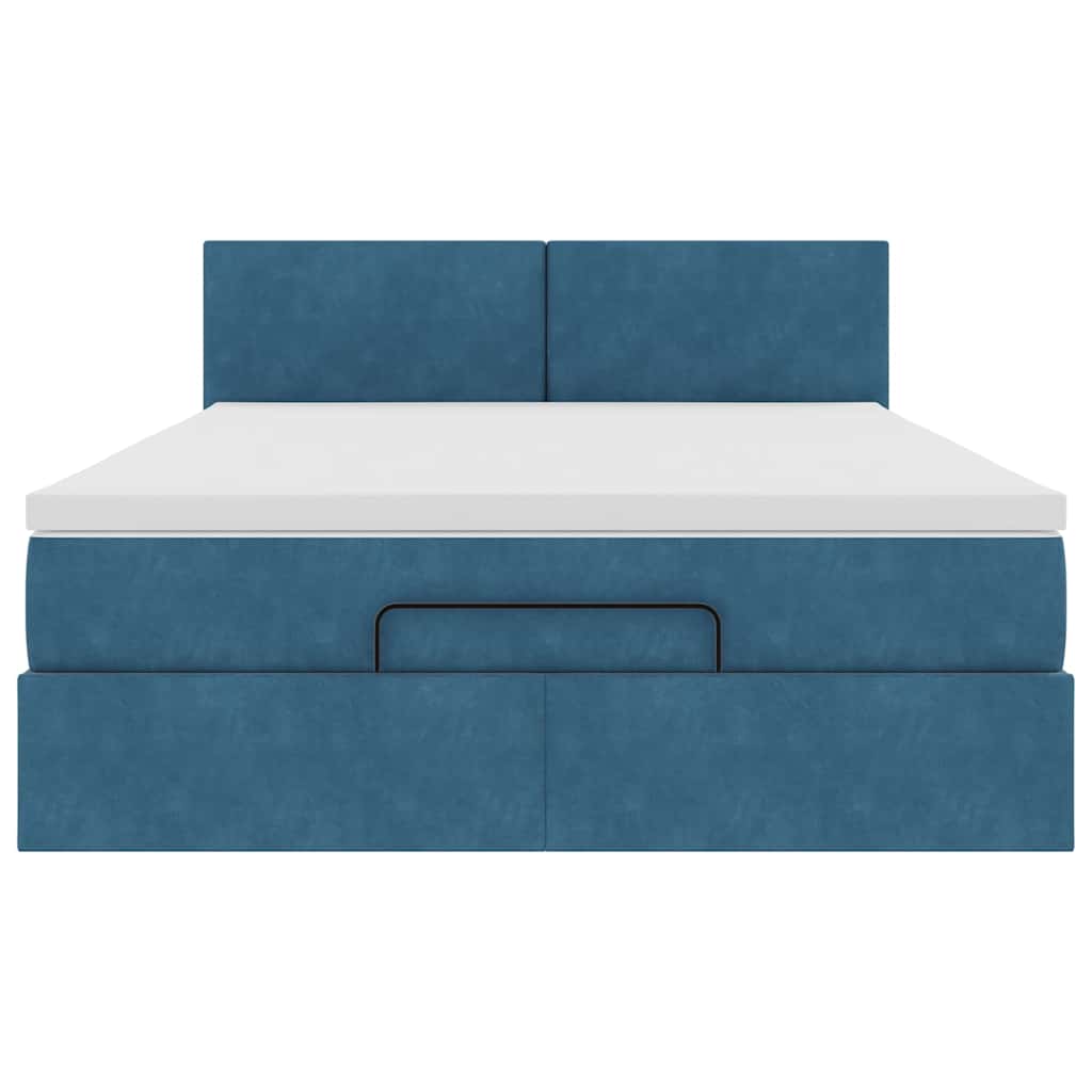 Οθωμανικό κρεβάτι με στρώμα σκούρο μπλε 140x190cm Βελούδο - Pakobazaar