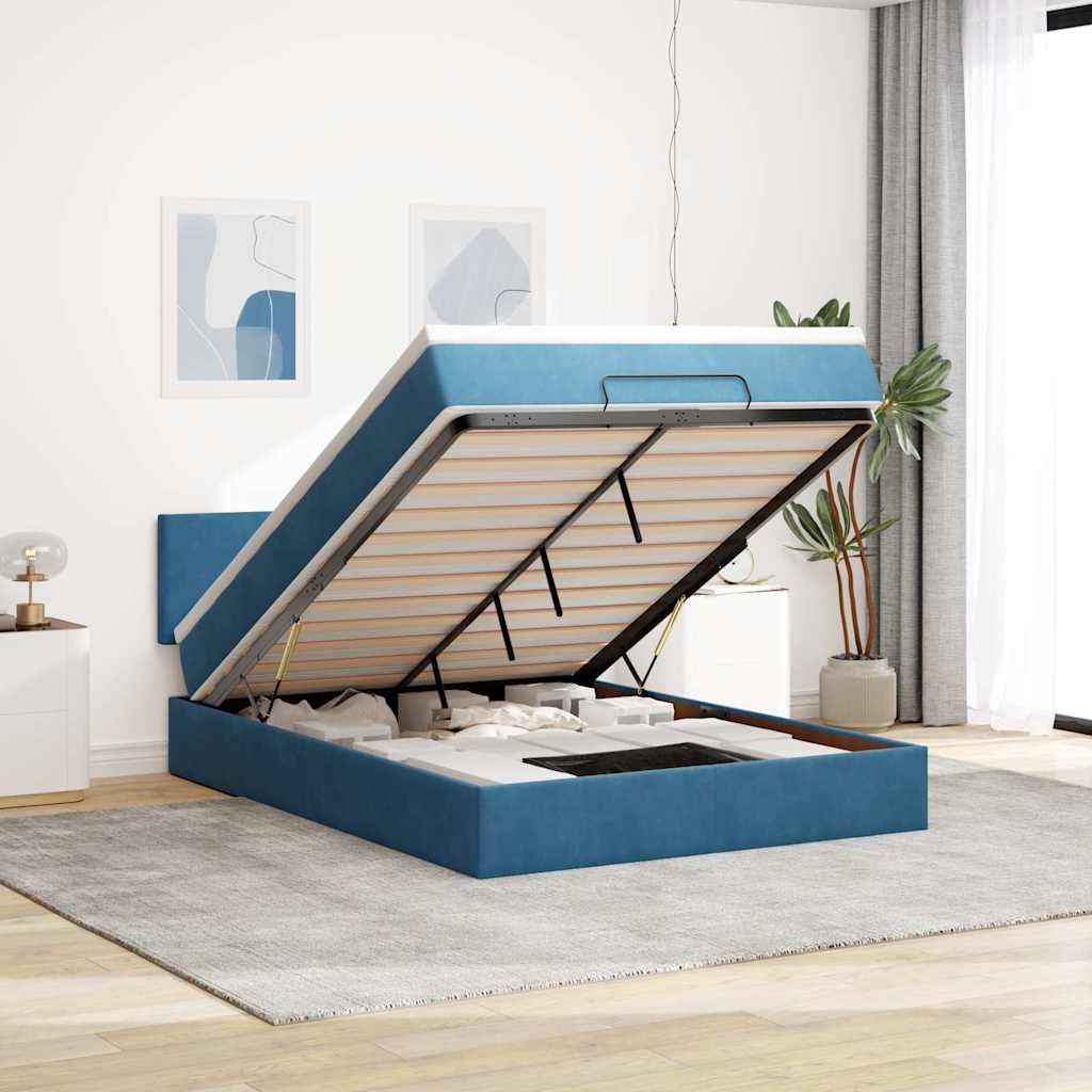 Οθωμανικό κρεβάτι με στρώμα σκούρο μπλε 140x190cm Βελούδο - Pakobazaar