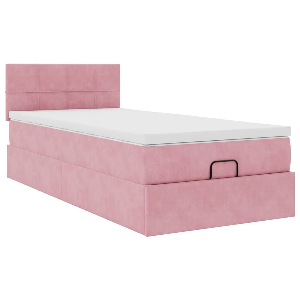 Οθωμανικό κρεβάτι με στρώμα ροζ 100x200cm Velvet - Pakobazaar