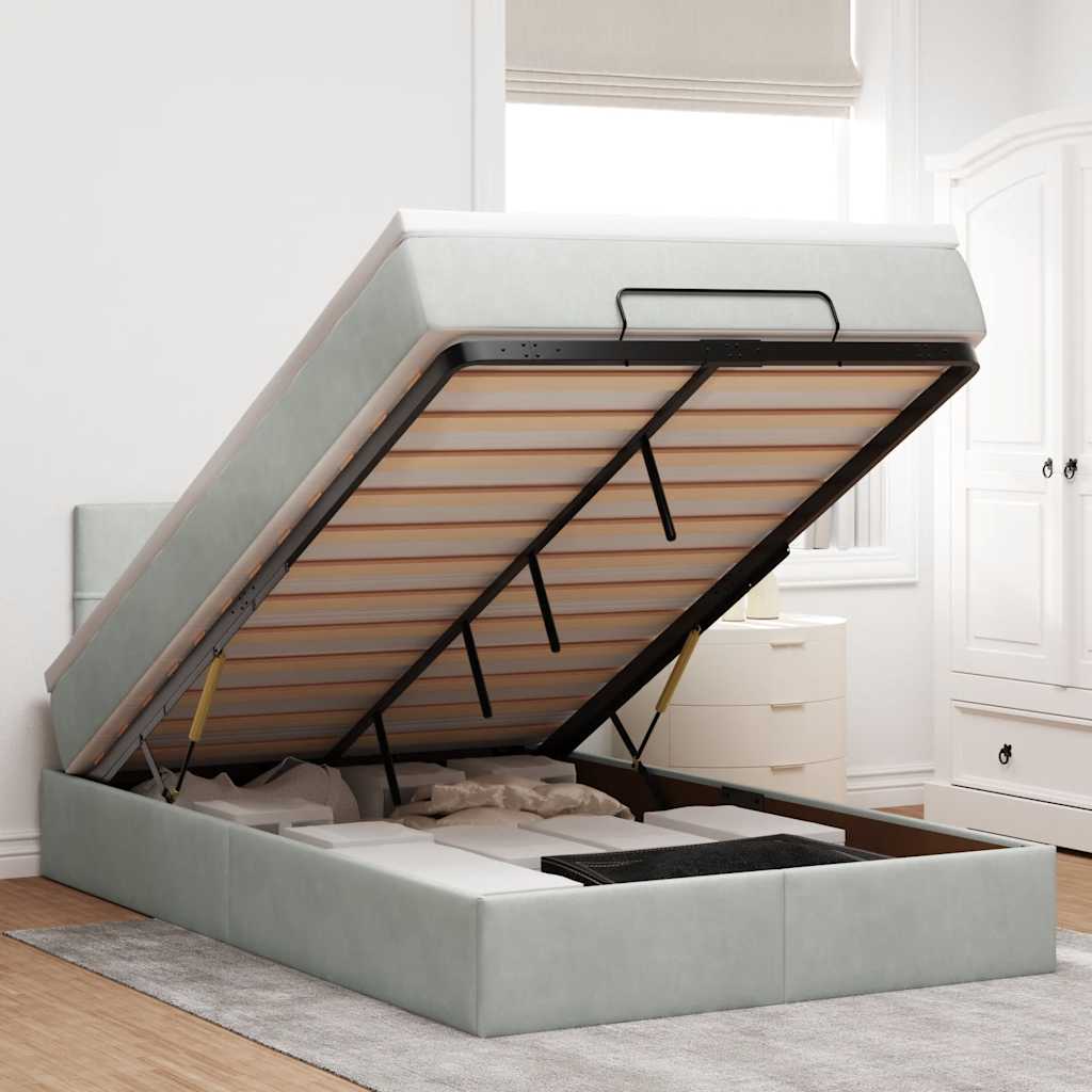 Οθωμανικό κρεβάτι με στρώμα ανοιχτό γκρι 120x190 cm Velvet - Pakobazaar