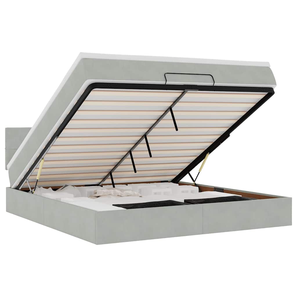 Οθωμανικό κρεβάτι με στρώμα ανοιχτό γκρι 180x200 cm Βελούδο - Pakobazaar