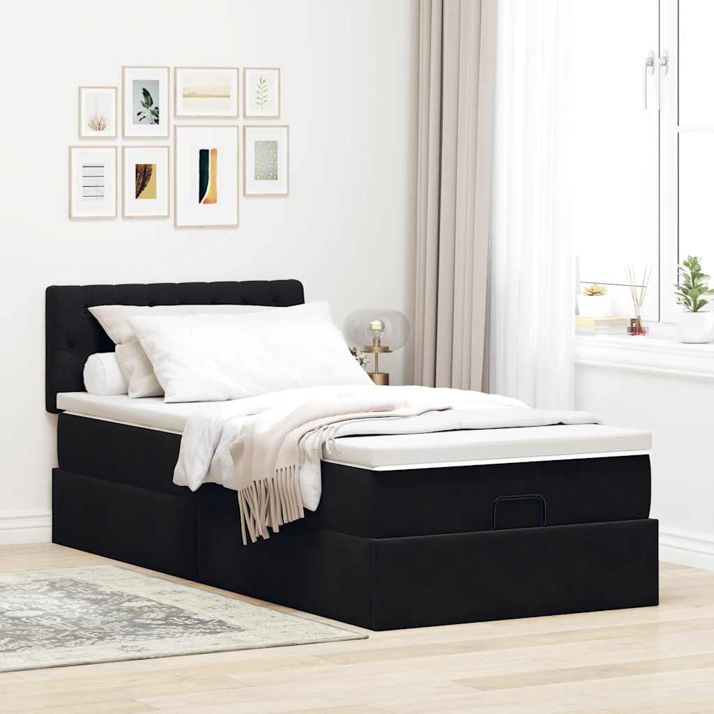 Οθωμανικό κρεβάτι με στρώμα Μαύρο 90x200cm Velvet - Pakobazaar