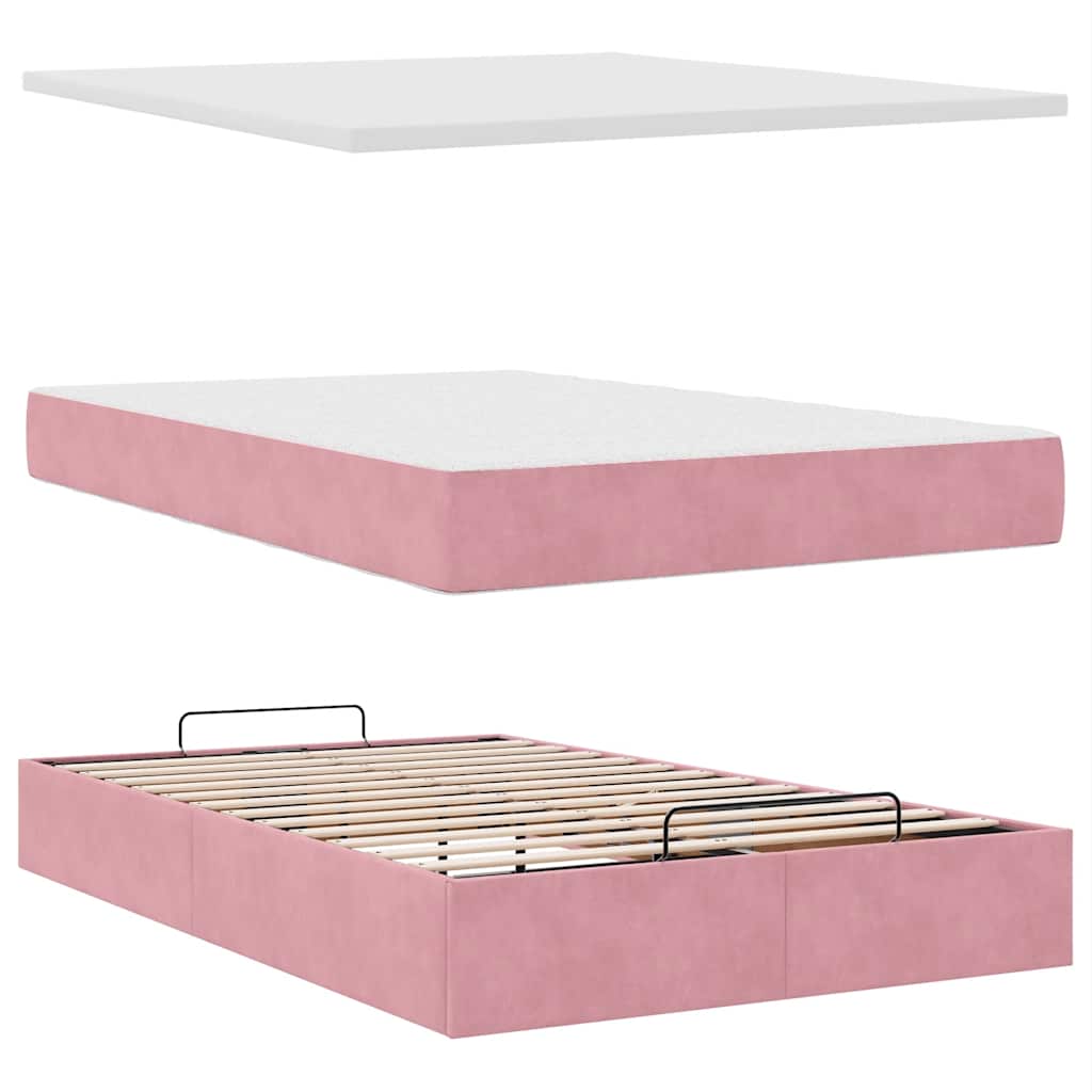 Οθωμανικό κρεβάτι με στρώμα ροζ 120x190 cm Velvet - Pakobazaar