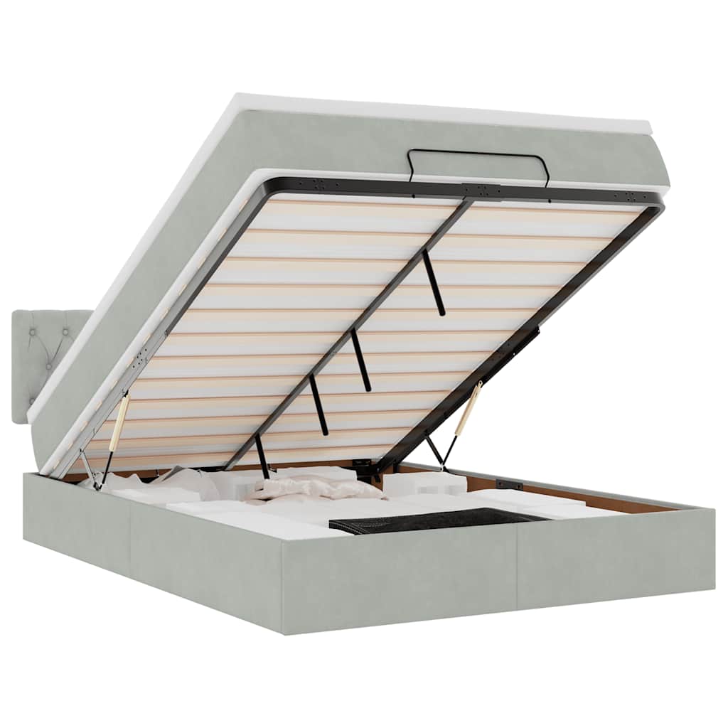 Οθωμανικό κρεβάτι με στρώμα ανοιχτό γκρι 140x190 cm Βελούδο - Pakobazaar