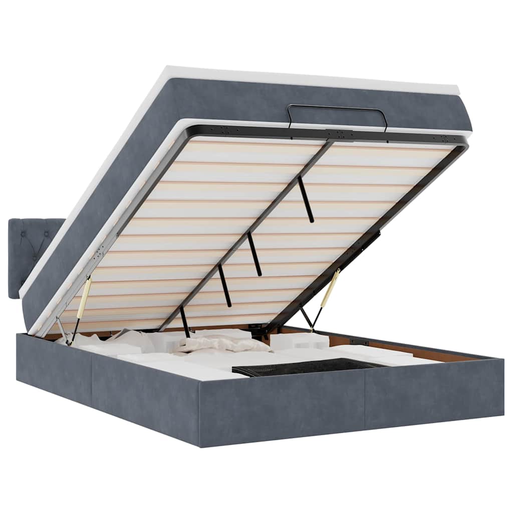 Οθωμανικό κρεβάτι με στρώμα σκούρο γκρι 140x190cm Βελούδο