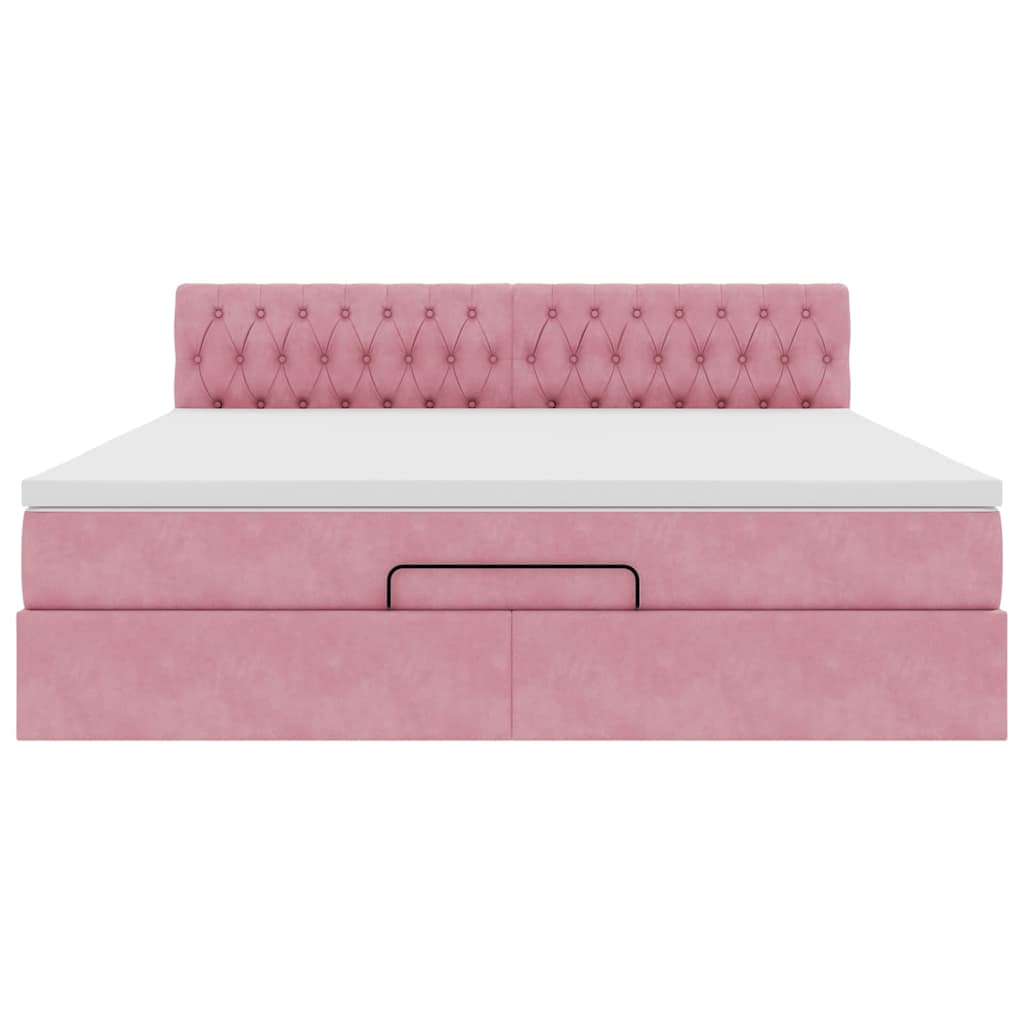 Οθωμανικό κρεβάτι με στρώμα ροζ 160x200cm Βελούδο - Pakobazaar