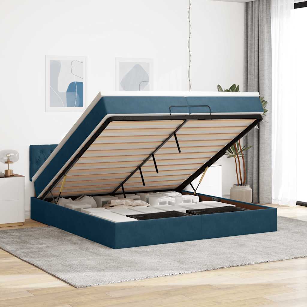 Κρεβάτι-Μονό κρεβάτι με στρώμα Σκούρο μπλε 200x200 εκ. Βελούδο - Pakobazaar
