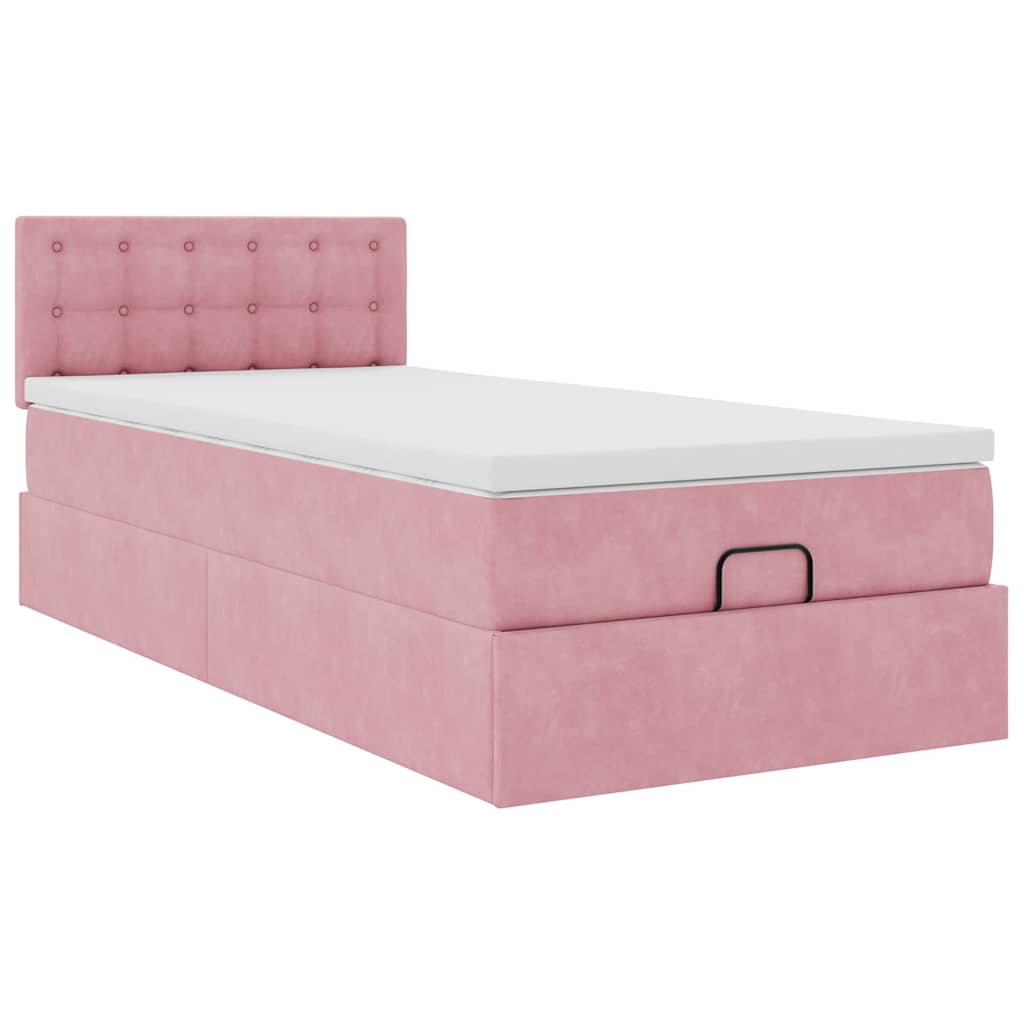 Οθωμανικό κρεβάτι με στρώμα ροζ 100x200cm Velvet - Pakobazaar