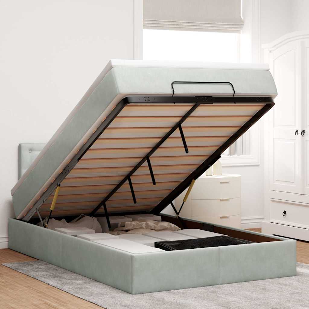 Οθωμανικό κρεβάτι με στρώμα ανοιχτό γκρι 120x200cm Velvet - Pakobazaar