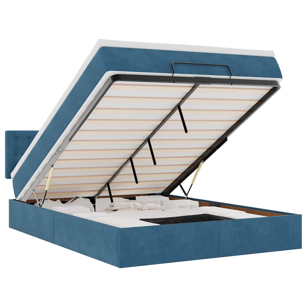 Οθωμανικό κρεβάτι με στρώμα σκούρο μπλε 140x190cm Βελούδο - Pakobazaar