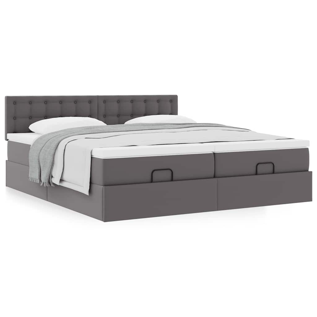 Οθωμανικό κρεβάτι με στρώματα Γκρι 160x200cm Faux Leather - Pakobazaar