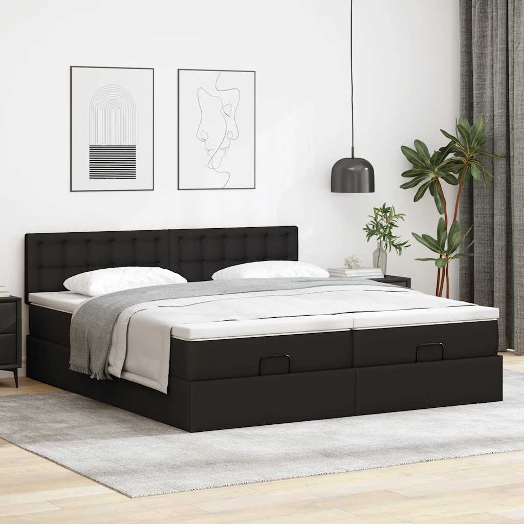 Οθωμανικό κρεβάτι με στρώματα Μαύρο 180x200cm Faux Leather