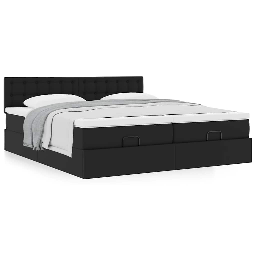 Οθωμανικό κρεβάτι με στρώματα Μαύρο 180x200cm Faux Leather