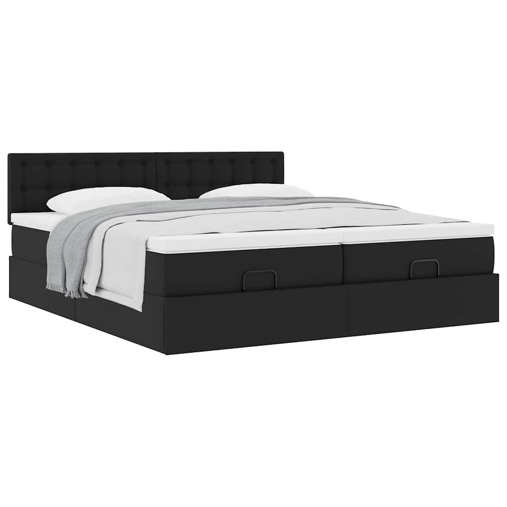 Οθωμανικό κρεβάτι με στρώματα Μαύρο 180x200cm Faux Leather