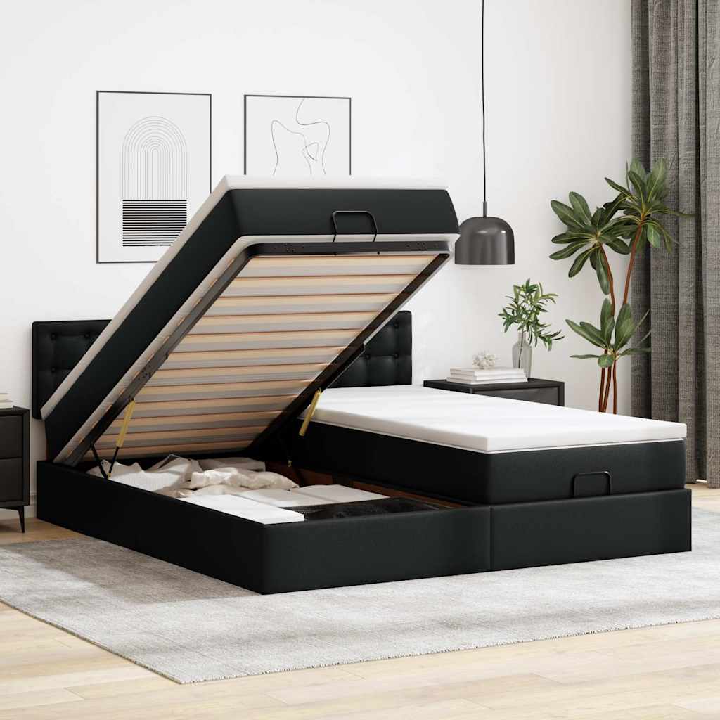 Οθωμανικό κρεβάτι με στρώματα Μαύρο 180x200cm Faux Leather